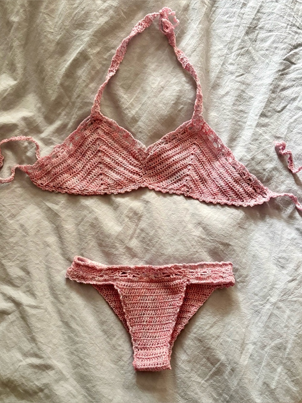 Hand-Crocheted Pink Bikini Set — Feminine Crochet Swim Top & Bottom